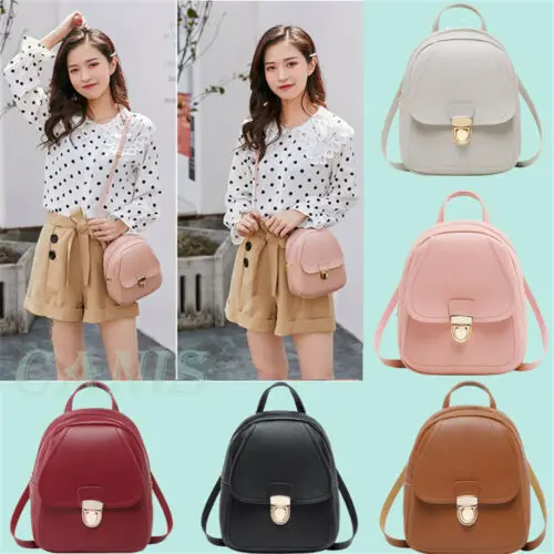 

Women Girls Mini Faux Leather Backpack Rucksack School Bag Travel Casual New