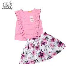 Детская одежда для малышки, наряд принцессы для малышей Топ с оборками + юбка-пачка с цветочным рисунком вечерние летние комплекты детской