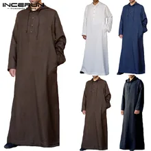 INCERUN мужской мусульманский кафтан с длинным рукавом и капюшоном, мужская одежда из Саудовской Аравии, Мужская мусульманская одежда, S-5XL