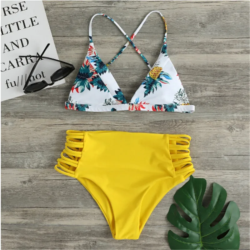 Модная женская одежда полиэстер Повседневная летняя Цветочная Пляжная бикини комплект для дам сексуальный праздничный купальник для бассейна