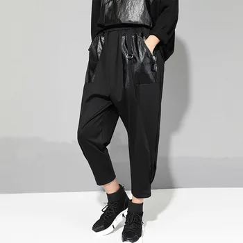 

Europe Fashion 2019 Spring New Women Flat Casual Ankle-length Pants Solid Color Patchwork Pocket Harem Pants