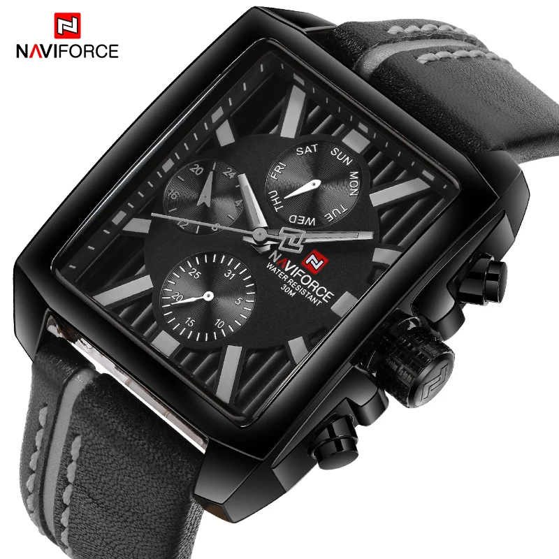 

Creative Fashion Men's Square Wrist Watch NAVIFORCE Military Sport Men Watches Waterproof Leather Quartz Clock Relogio Masculino