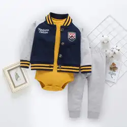 Комплект из 3 шт./компл., одежда для малышей, флисовая куртка с капюшоном на молнии для мальчиков, комбинезон и длинные штаны, весенний
