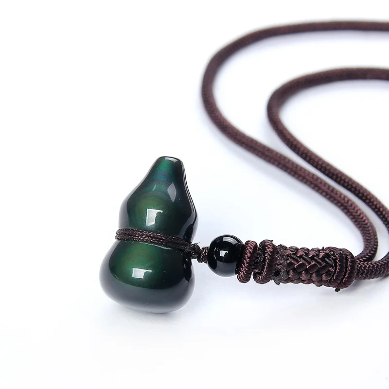 

High Grade Natural Black Obsidian Carving Gourd Pendants Necklaces Lucky Safety Amulet Necklace For Men Women Jewelry Wholesale