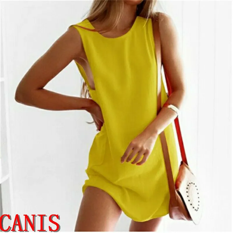 Women Dress 2019 New Arrival Solid Color Sleeveless Summer Dress O neck Casual Loose Mini Dresses Vestidos Sundress Clothings