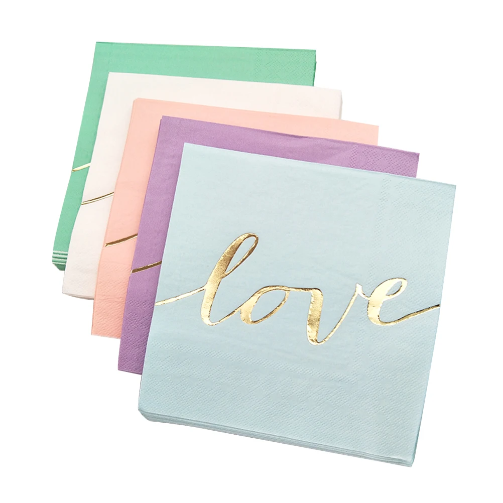 

16 pcs Gold Foil Napkins Decorative Disposable Love Letters Party Supplies Paper Towel Tissue for Birthday Festival Wedding