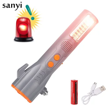 

T6 COB Rechargeable Multi-function Flashlight Emergency Working Lights Torch USB Led Flashlight With Magnet and Safety Hammer