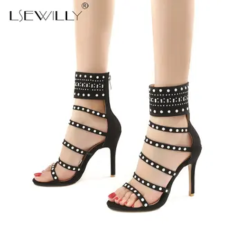 

Lsewilly Women Sandals Stiletto High Heel Shoes Woman Black Summer Style Gladiator Sandals Thin Heel High Heels Shoes E877