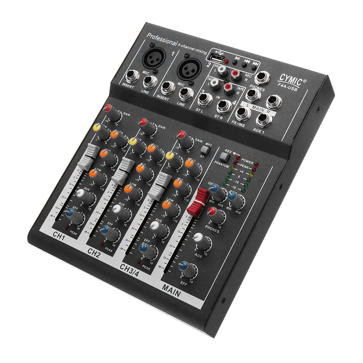  LEORY negro 4 canales Audio sonido mezcla DJ equipo DJ Audio mezclador consola con USB MP3 Jack Liv