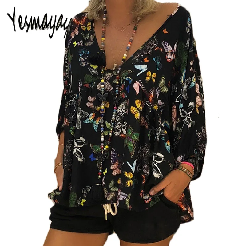 

Blusas Mujer De Moda 2019 Chiffon Blouse Women Plus Size 4XL 5XL Shirt V-neck Oversize Streetwear Womens Tops and Blouses Women