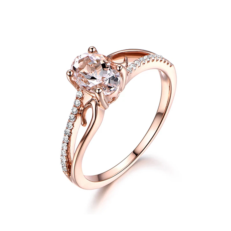 Sale Rose Gold Oval Women Engagement Rings Jewelry Bride Wedding Exquisite Crystal Ring