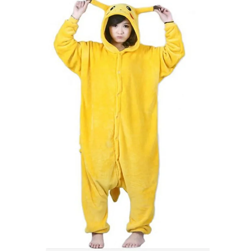 Cute Pikachu Onesies Cartoon Animals Winter Pajamas For Women Warm Flannel Adult Homewear Winter Loungewear Sleep