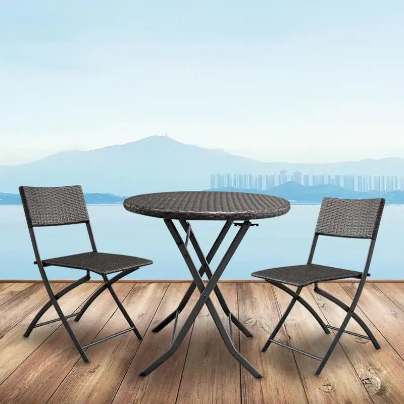 3 шт./компл. мебель складная Комплект коричневый градиент из ротанга садовый кофейный столик + 2 стула кафе стул набор