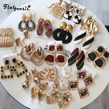 

Flatfoosie 2019 New Crystal Dangle Earrings For Women Round Geometric Wedding Fashion Statement Drop Earring Party Punk Jewelry