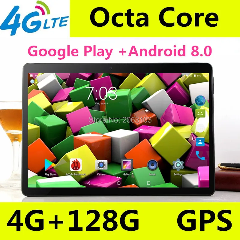 10 Inch Android Tablet 4GB RAM 128GB ROM Google Android 8.0 OS Dual Camera WiFi 1920*1200 IPS 3G 4G FDD LTE GPS Tablet 10