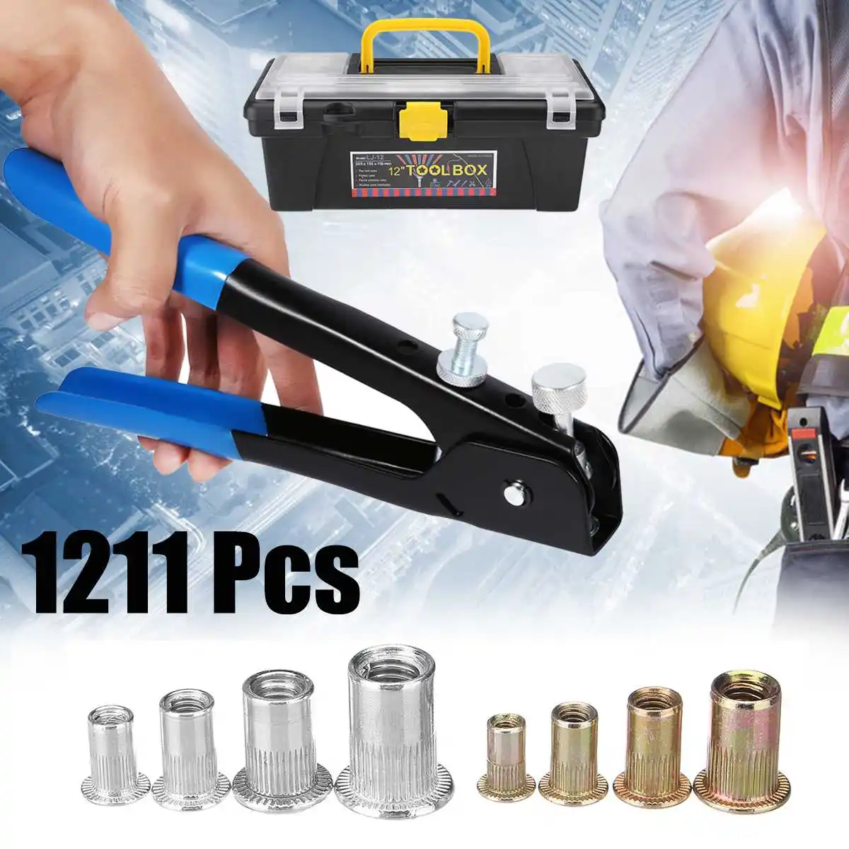 

1200pcs M3-M8 Rivet Nuts Threaded Insert Nutsert Riveting Kit with Rivet Kit Tool For Home Workshop Repairing Tools Set