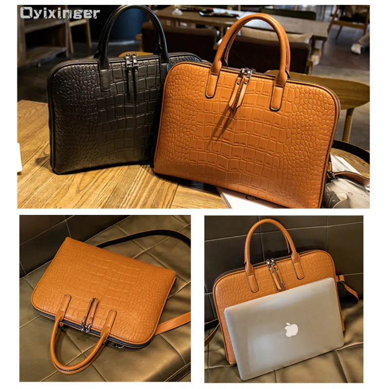2021 Business Women’s Briefcase Leather Handbag Women Totes 15.6 14 Inch Laptop Bag Shoulder