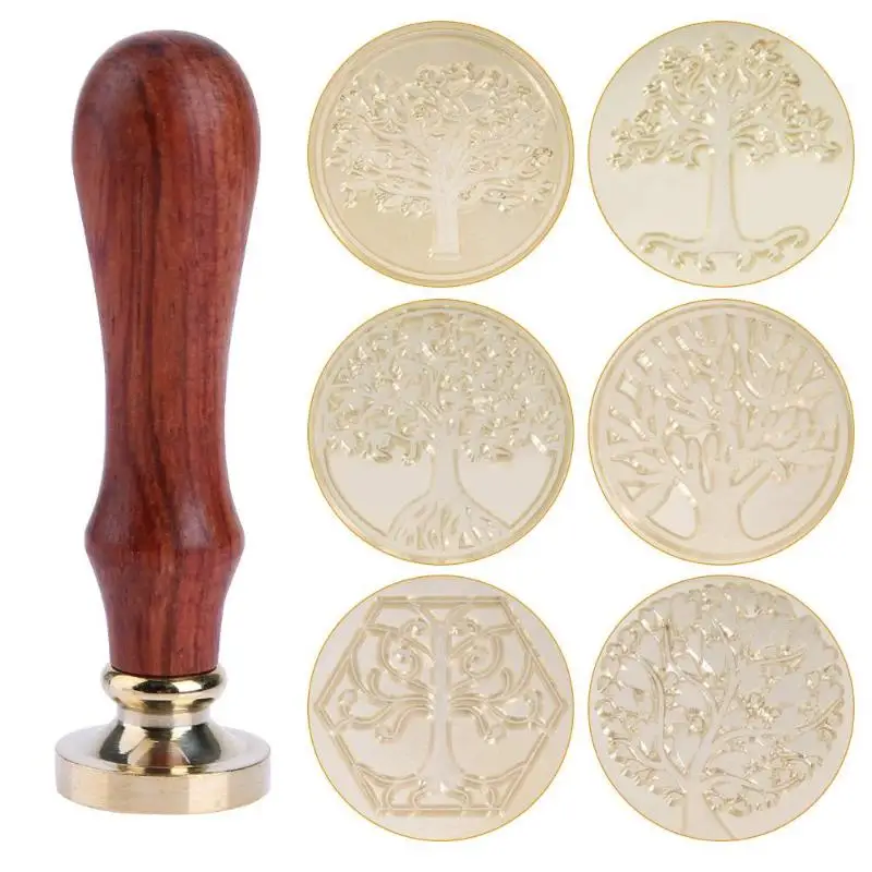 

Ancient Antique Sealing Wax Stamp Tree Plant Retro Post Decorative Seal Stamps Gifts with Wooden Handle Paper Decor Stamp