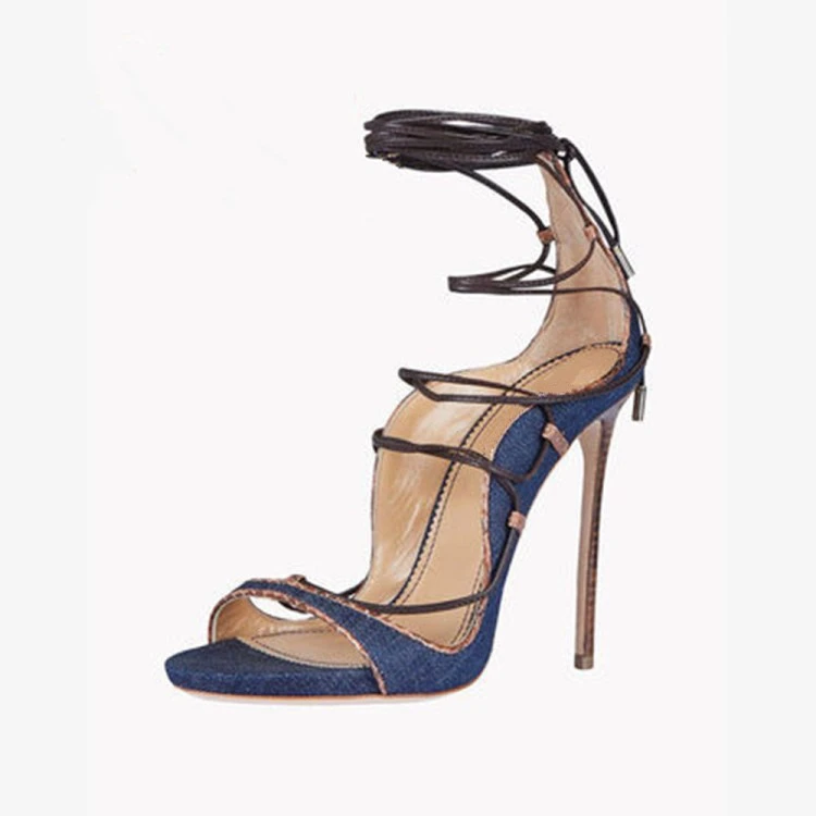 denim strappy heels