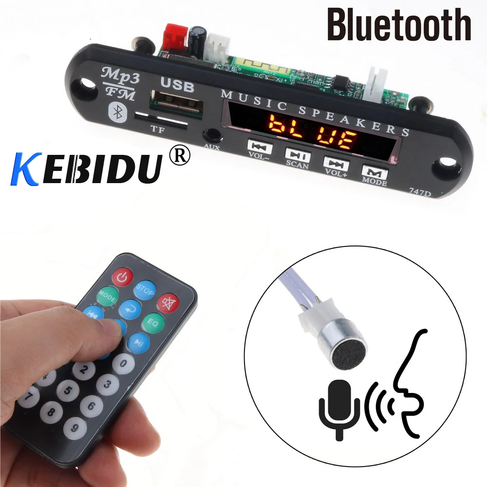 

Kebidu Bluetooth Handfree Car Kit MP3 Player Decoder Board FM Radio TF USB 3.5 Mm AUX Audio For Car For Iphone Android Phone