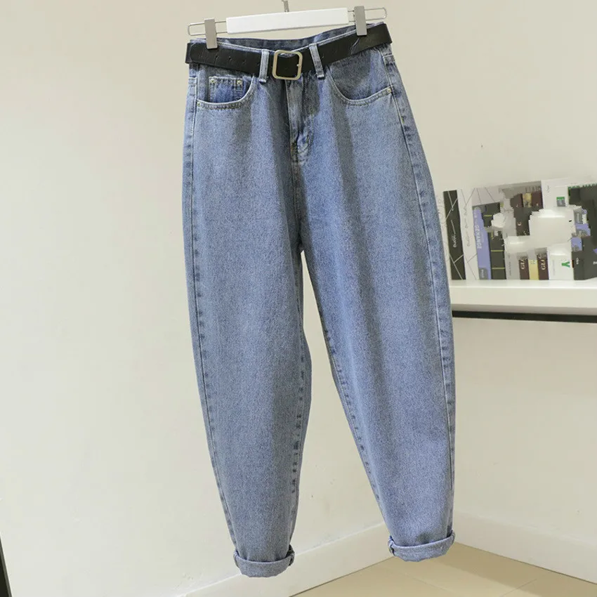 

Spring Summer 2019 Women Harem Denim Pants Blue High Waist Jeans Woman Casual Vintage Boyfriend Mom Jeans