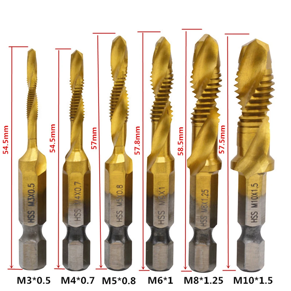 1Pc 1/4" HSS Hex Shank Metric Thread Titanium Coated HSS Drill and Tap