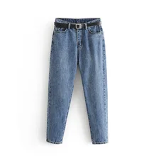 Винтажные узкие прямые джинсы с высокой талией, свободные джинсовые брюки, Корейская уличная одежда для женщин с поясом, весна-лето, женская одежда