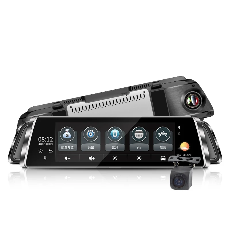 

10 Inch Dash Cam Car DVR Stream Media Dual Lens Mirror Full Press Screen HDR Reversing Backup Camera Kit, Front And Rearview C