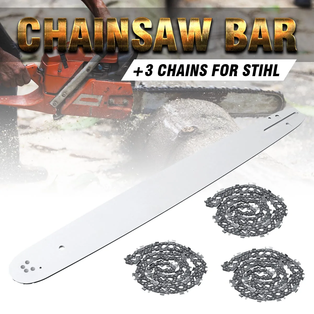 

20 Inch Chainsaw Guide Bar with 3pcs Saw Chain 3/8 72DL .63" For STIHL MS290 MS291-310-340-360-380-391-440 Accessories