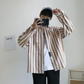 

Spring New Dress Shirt Men Fashion Striped Cotton Shirt Man Casual Shirt Streetwear Trend Wild Loose Long-sleeved Shirt Male