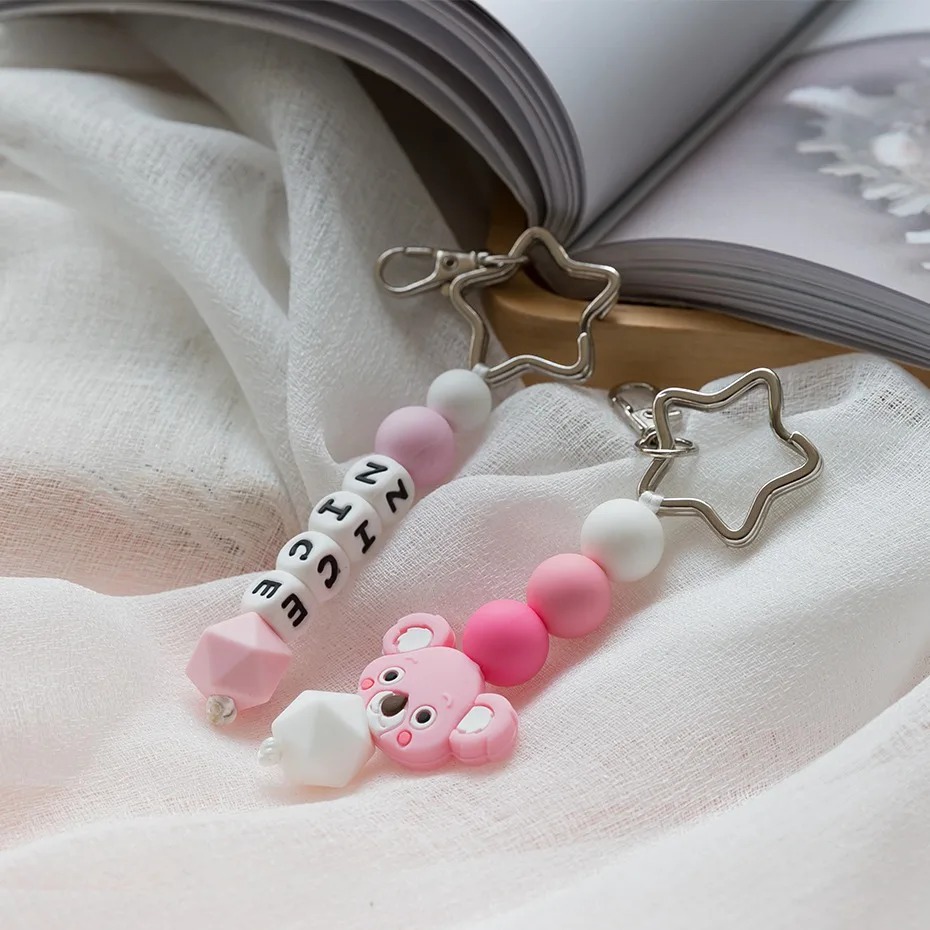 

Let's Make Silicone Koala Cartoon Keychains Handmade Silicone Beads Woman Gift Alloy Charms Key Ring Woman Stroller Accessories