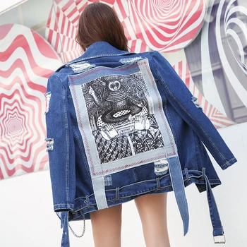 

2019 spring autumn period new women's celebrity with bull-puncher bf joker locomot denim motorcycle clothing jacket