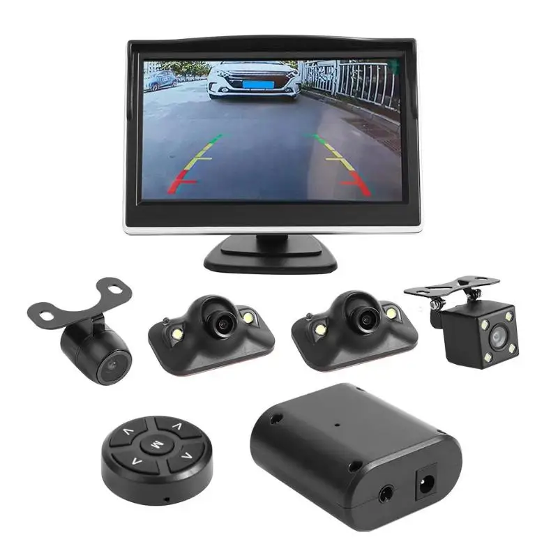 

360 Degree Bird View System 4 Camera Panoramic Car DVR Recording Parking Front+Rear+Left+Right View Cam with 5 Inch Monitor Safe