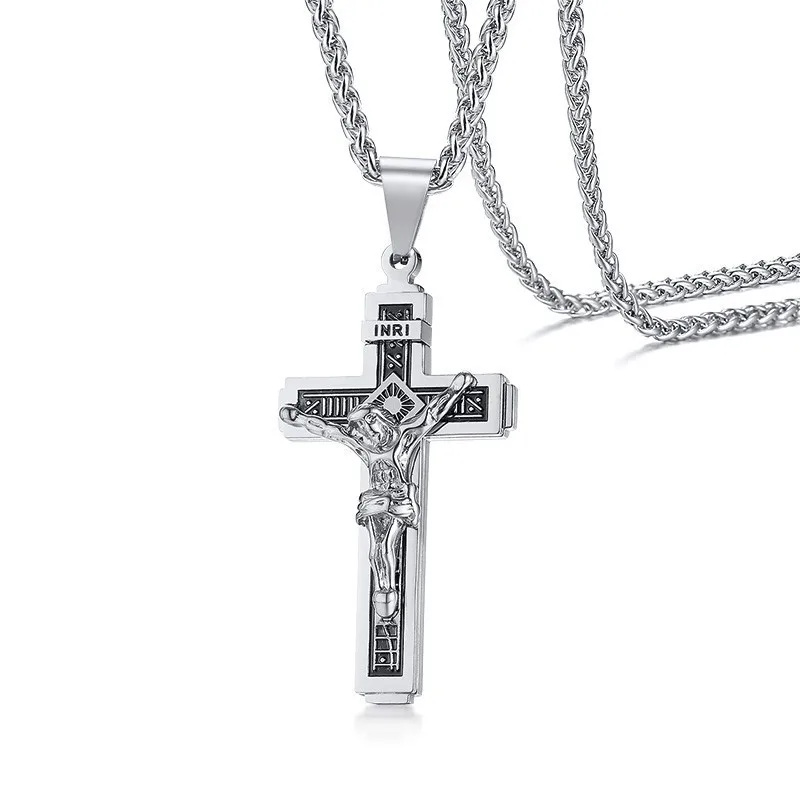 Мужская подвеска крест с надписью INRI, серебряное ожерелье из нержавеющей стали, ювелирные изделия для католического Иисуса Христа