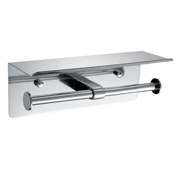 

1pc Bathroom Wall Mount Double Toilet Paper Holder with Rack for Restaurant Shopping Mall Office Hotel