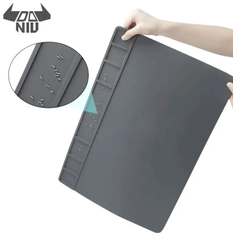 

DANIU 1Pcs Grey 49 x 35cm Magnets Heat Insulation Silicone Thermostable Pad Soldering Repair Station Platform Big Size