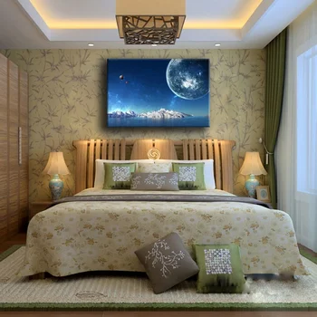 

Canvas Home Decor 1 Piece Iceland Moon Planet Hot Air Balloon Pictures Living Room Wall Art Aurora Poster shipped 24 hour