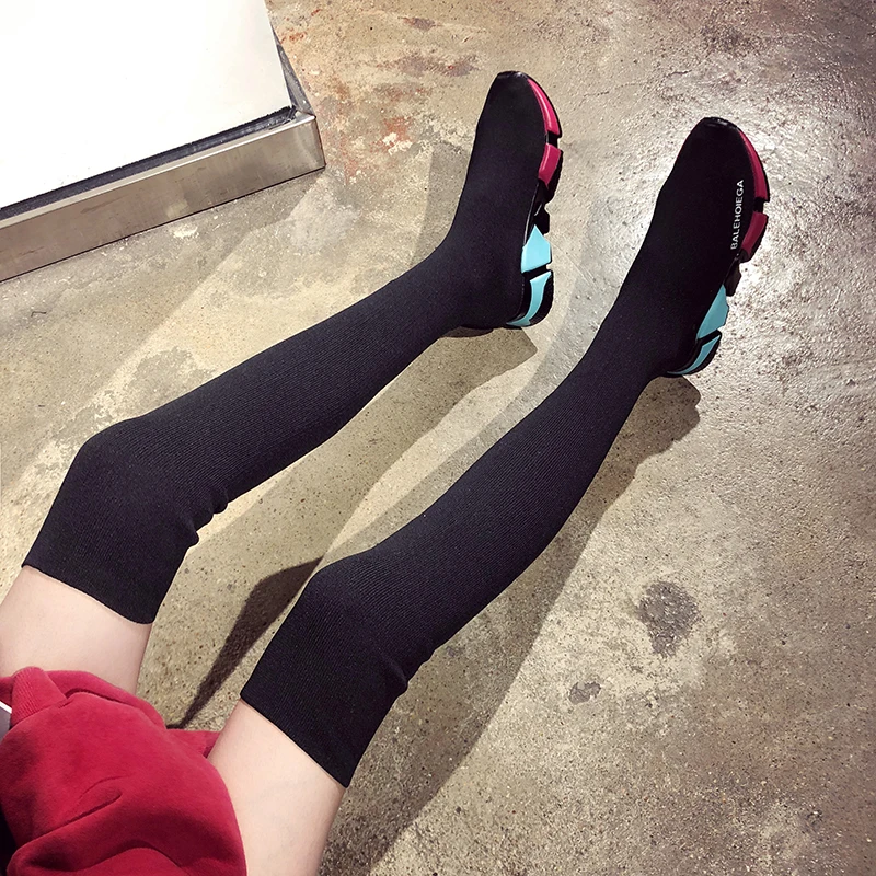 

Shoes Flats Women Boots Thigh High Over the Knee Boots Stretch Fabric Female Winter Warm 2018 Sexy Fashion Socks Boots Ladies