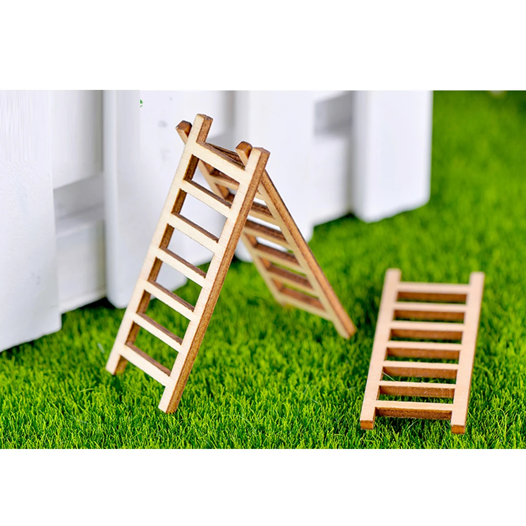 

10pcs Wood Crafts Micro Landscape DIY Ladder Fairy Garden Miniatures Decor