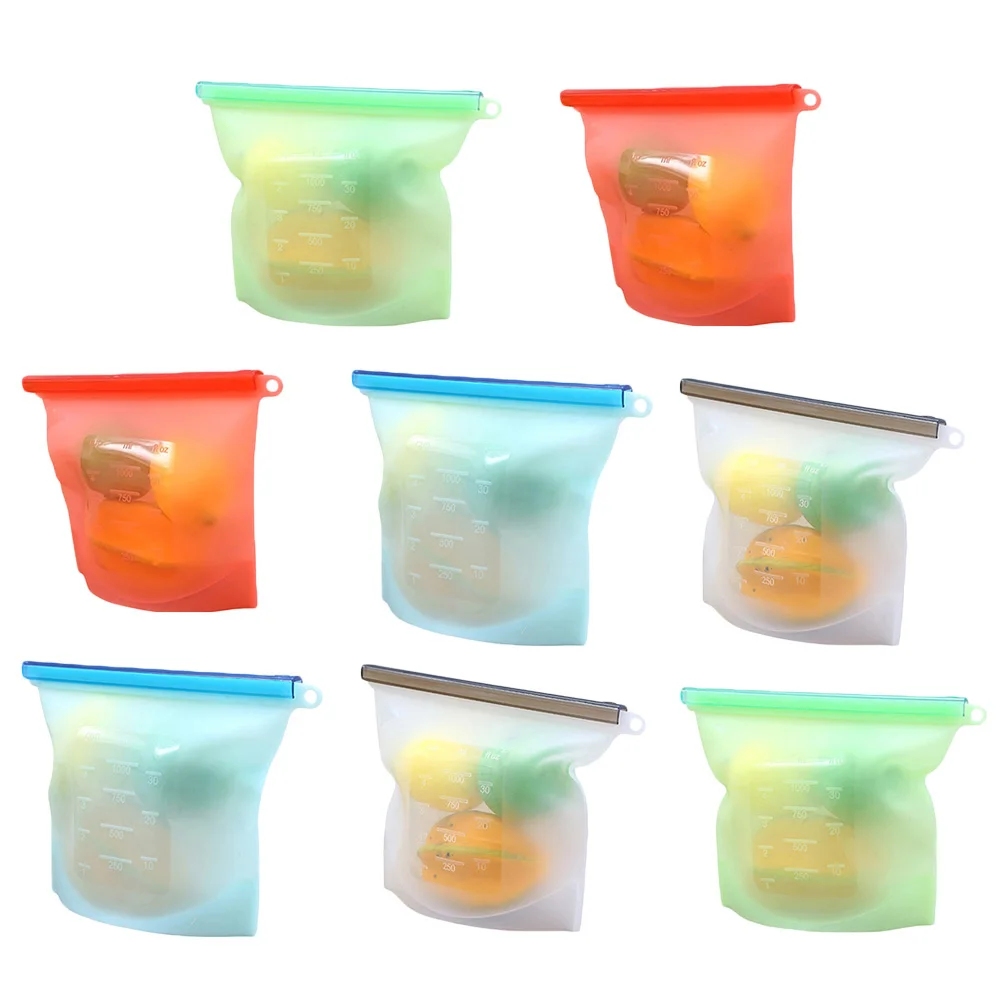 

8PCS 1000/1500ml Reusable Silicone Food Preservation Bag Airtight Seal Food Storage Container Versatile Cooking Bag
