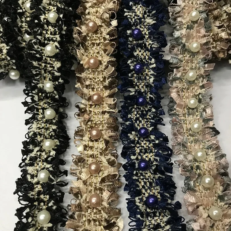 

2cm Wide Handmade Beaded DIY Webbing Small Pearl Weaving Belt Accessories High Quality Sequined Tulle Lace With Beads And Stones
