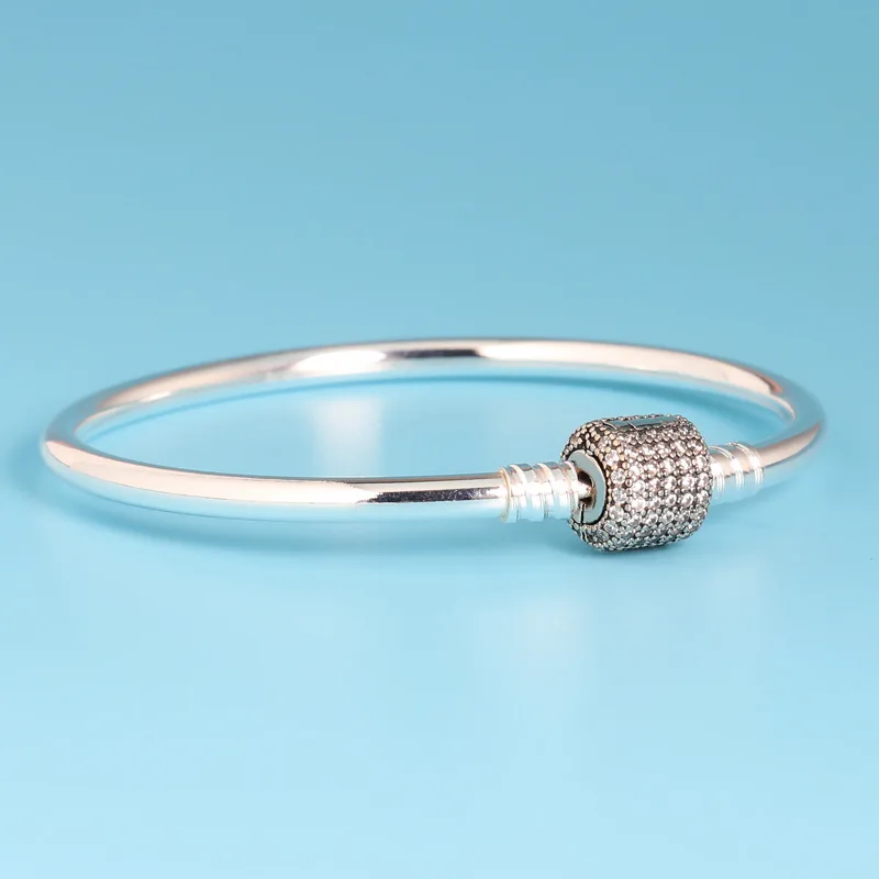 

Virgooer 925 Steling Silver Pan Basic Bangles With Pave Crystal Fit Original Charm Bead Bracelet For Women Jewelry Gift Pulseira