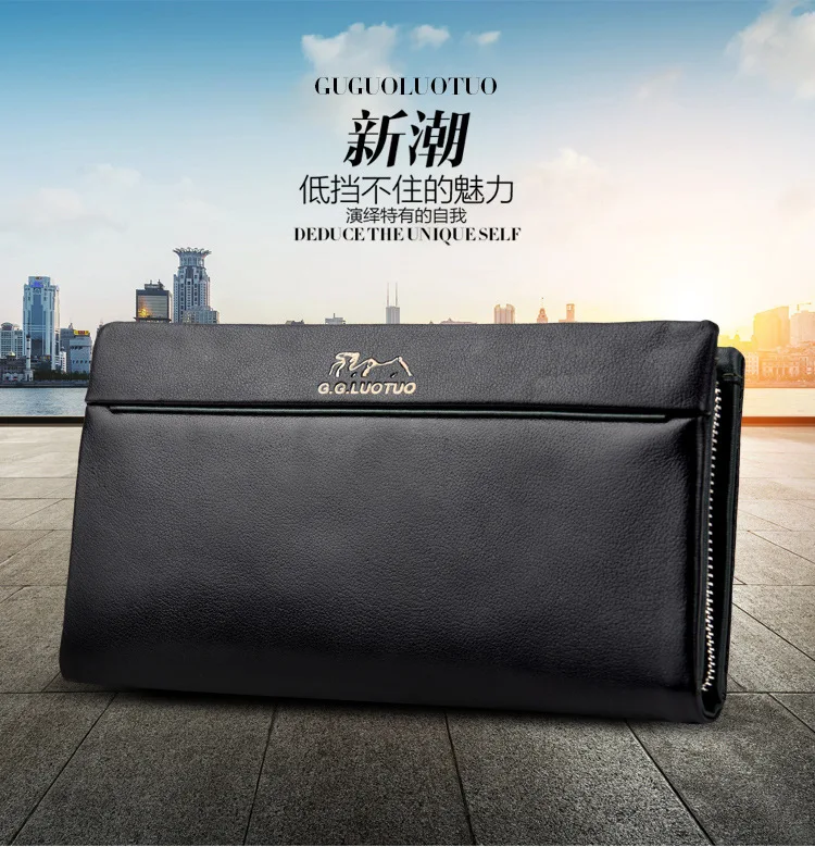 

New Pattern Man Genuine Real Leather Handy Wallet Male Zipper Clutch Coin Card Mobile Phone Purse Business And Leisure Style