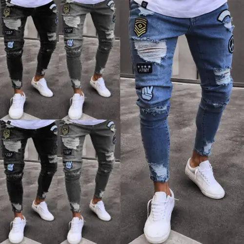 Мужские узкие джинсы Rip Slim fit Stretch Denim Distress потертые байкерские джинсы брюки US