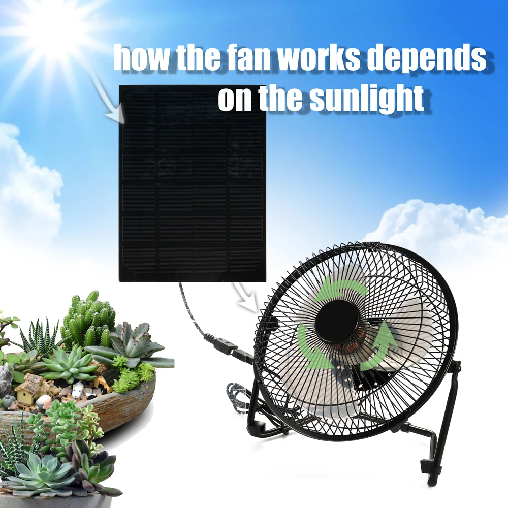 

Universal Solar Panel Powered/USB Iron Fan Outdoor Traveling Fishing Home Office Camping Car Cooling Fan 4/6/8Inch 3W/5W