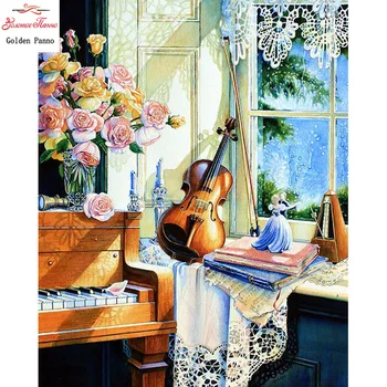 

5D DIY diamond painting full square cross stitch square inlaid afternoon sun piano dance embroidery diamond mosaic