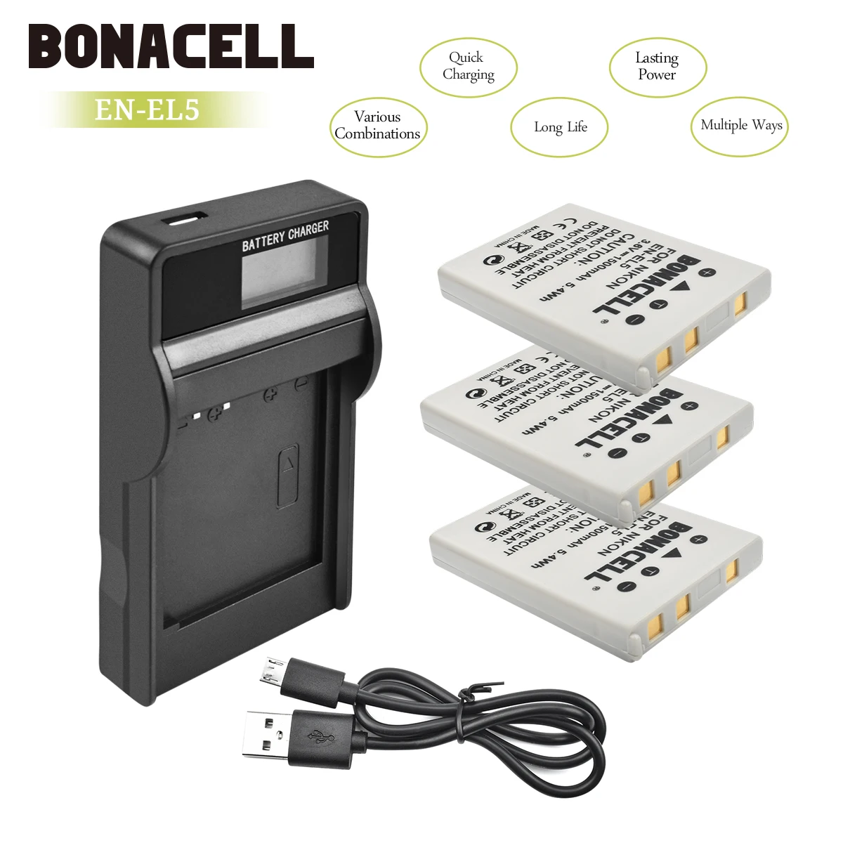 Bonacell 1500 мА/ч, EN-EL5 цифровой Камера Батарея+ ЖК-дисплей Зарядное устройство для цифровой камеры Nikon Coolpix P4 P80 P90 P100 P500 P510 P520 P530 P5000 P5100 L50