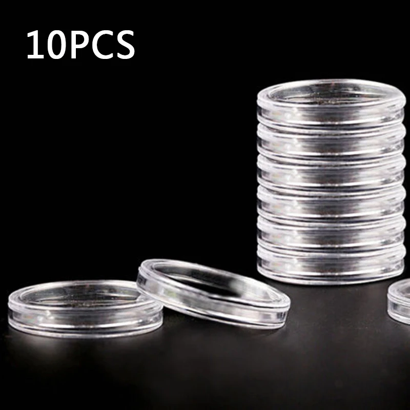 100pcs Plastic Coin Box Clear Round Capsule Coin Boxes Collection