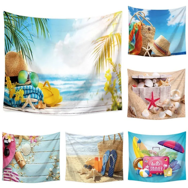 

110*130cm Beach Vacation Summer Wall Cloth Tapestry Polyester Hanging Wall Carpet Decorative Tablecloth Blanket Home Decor 60022