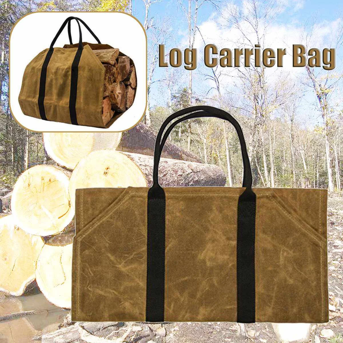 Outdoor Tote Camping Carry Bag Canvas Firewood Carrier Log Storage Bag